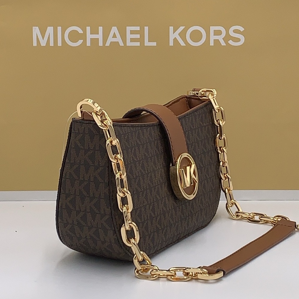 MICHAEL KORS
Carmen Small Shoulder Pochette Bag
Brown Signature 
NWT - Picture 2 of 16